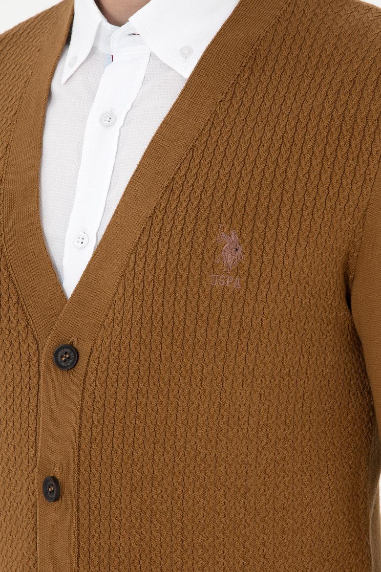 Erkek Açık Haki Basic Triko Hırka - 50268936044