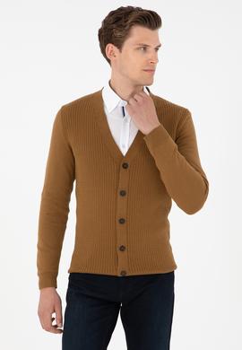 Erkek Açık Haki Basic Triko Hırka - 50268936044