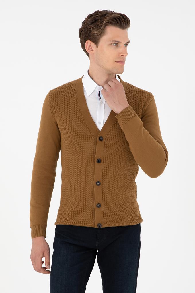 Erkek Açık Haki Basic Triko Hırka