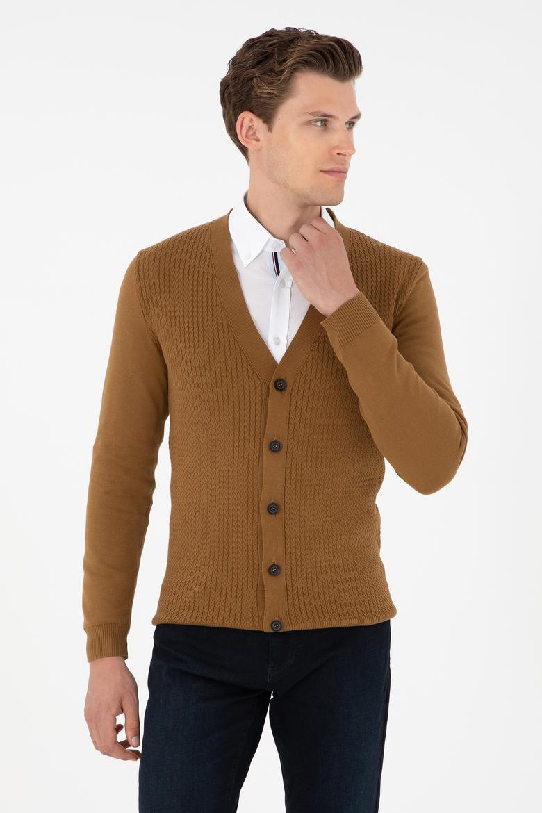 Erkek Açık Haki Basic Triko Hırka