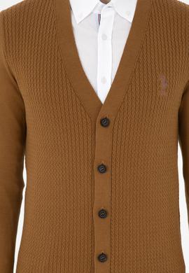 Erkek Açık Haki Basic Triko Hırka - 50268936044