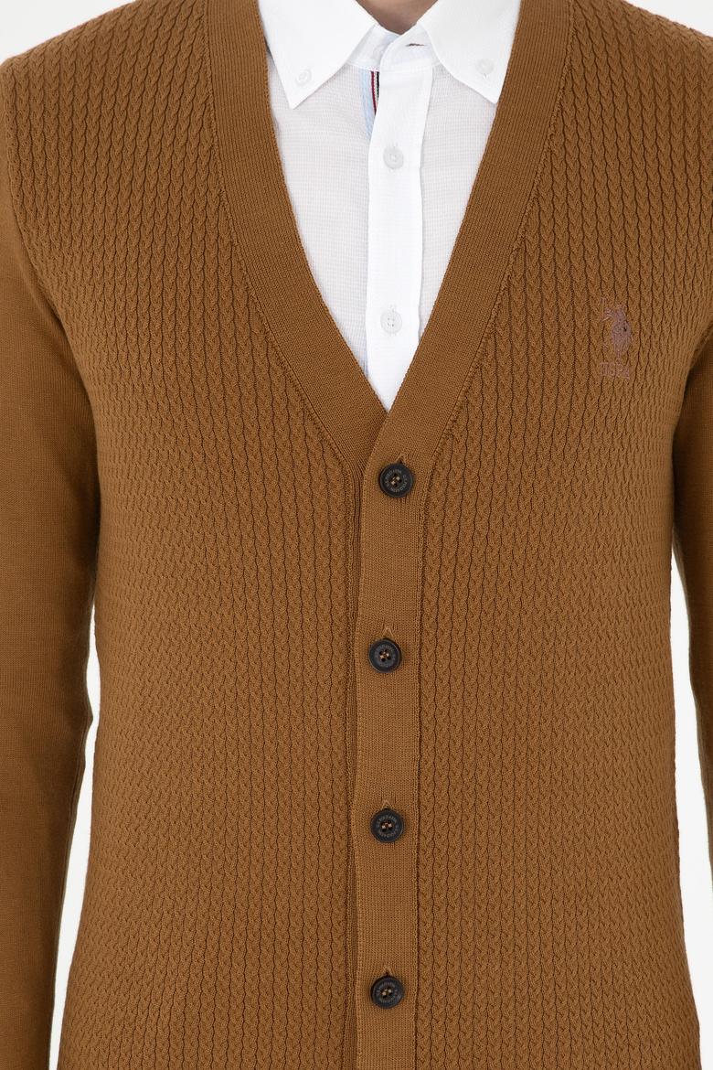 Erkek Açık Haki Basic Triko Hırka - 50268936044