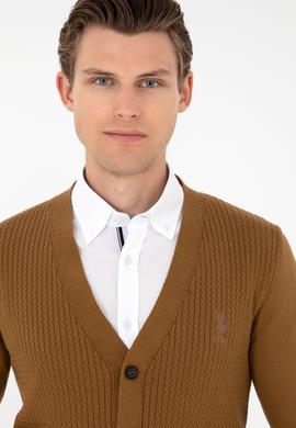 Erkek Açık Haki Basic Triko Hırka - 50268936044