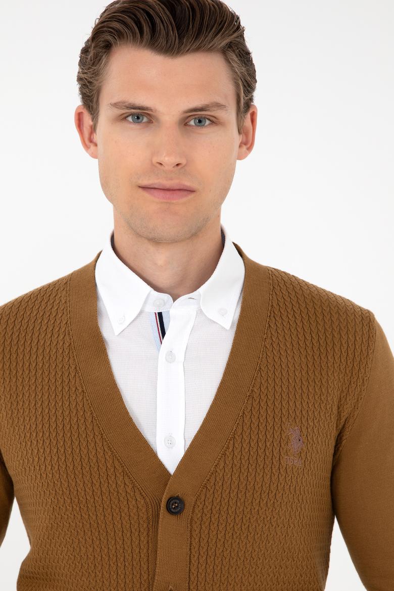 Erkek Açık Haki Basic Triko Hırka - 50268936044