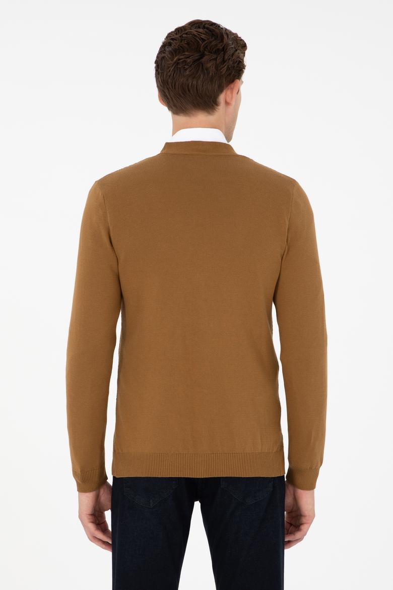 Erkek Açık Haki Basic Triko Hırka - 50268936044