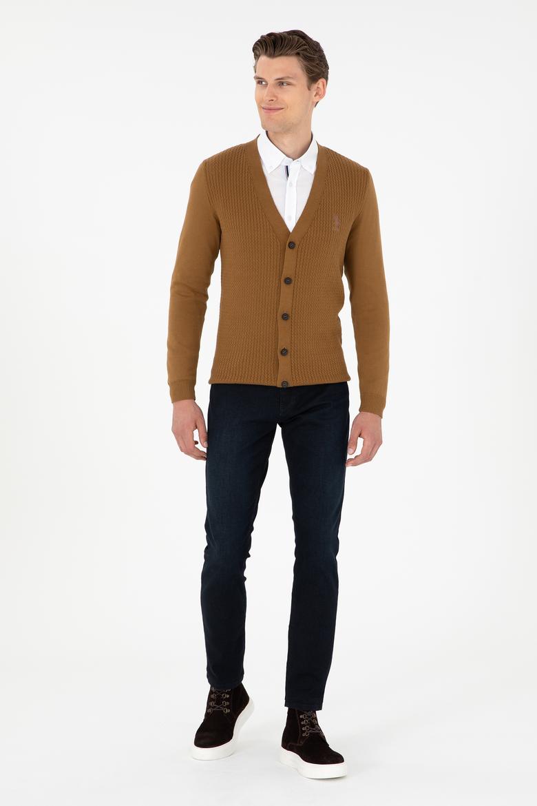 Erkek Açık Haki Basic Triko Hırka - 50268936044