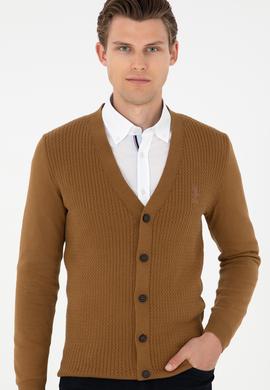 Erkek Açık Haki Basic Triko Hırka - 50268936044