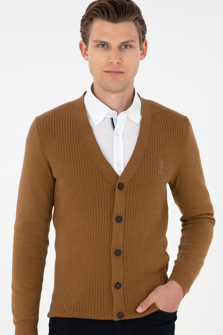 Erkek Açık Haki Basic Triko Hırka - 50268936044