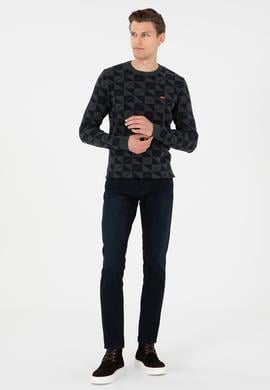 Erkek Regular Fit Bisiklet Yaka Antrasit Melanj Kazak - 50293024018