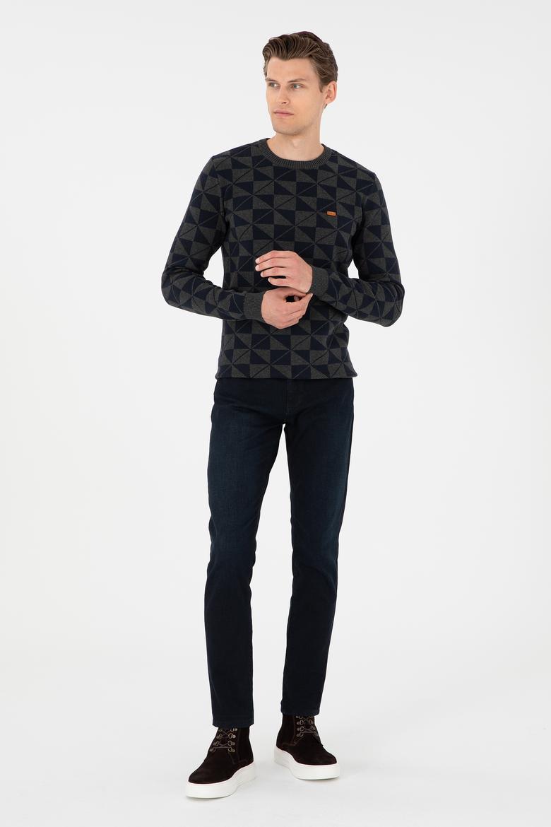 Erkek Regular Fit Bisiklet Yaka Antrasit Melanj Kazak - 50293024018