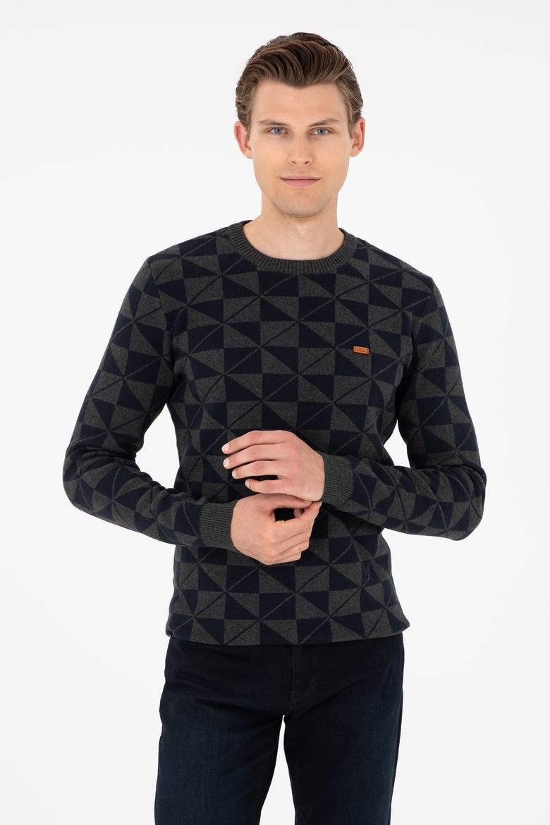 Erkek Regular Fit Bisiklet Yaka Antrasit Melanj Kazak