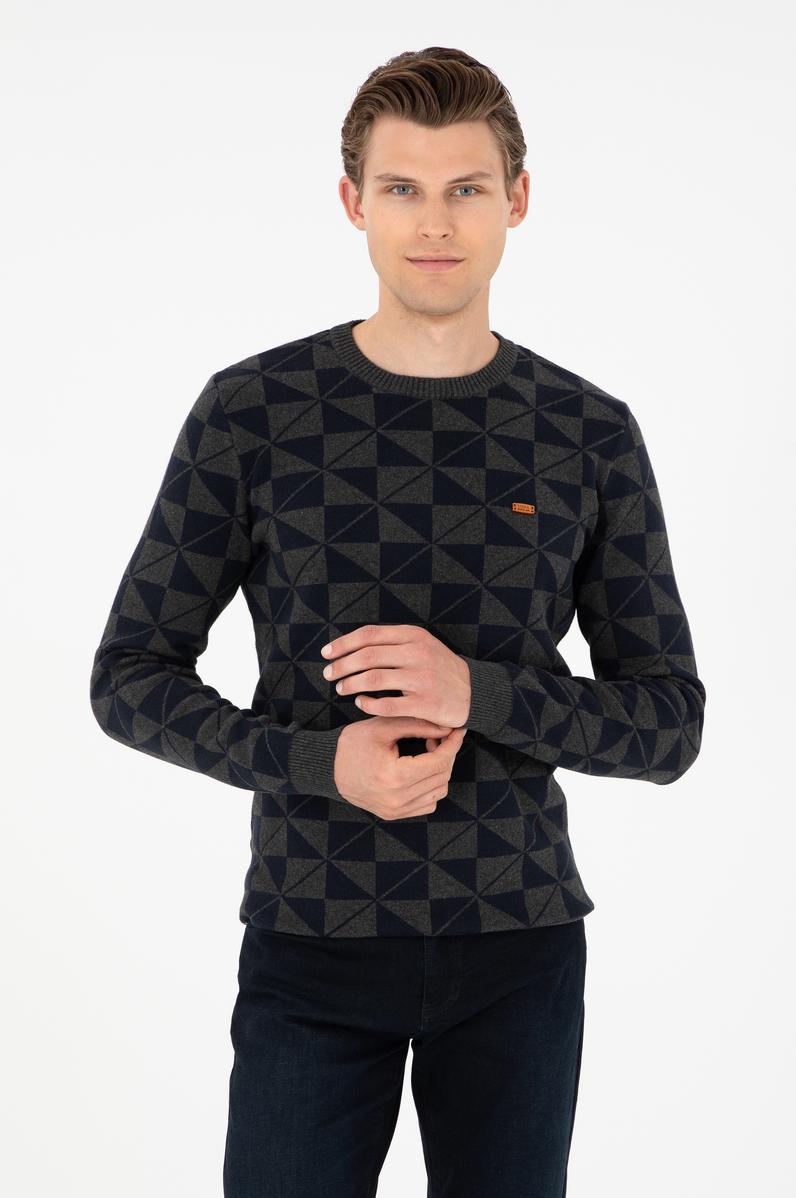 Erkek Regular Fit Bisiklet Yaka Antrasit Melanj Kazak