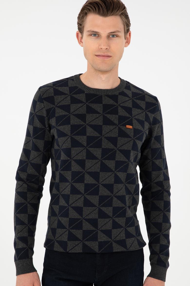 Erkek Regular Fit Bisiklet Yaka Antrasit Melanj Kazak - 50293024018