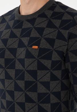 Erkek Regular Fit Bisiklet Yaka Antrasit Melanj Kazak - 50293024018