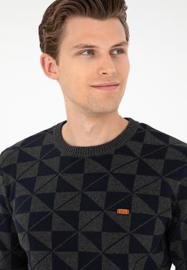 Erkek Regular Fit Bisiklet Yaka Antrasit Melanj Kazak - 50293024018