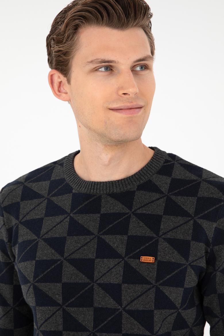 Erkek Regular Fit Bisiklet Yaka Antrasit Melanj Kazak - 50293024018