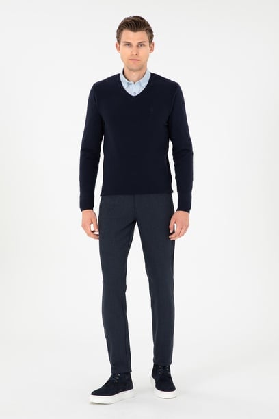Erkek Slim Fit Lacivert Kanvas Pantolon