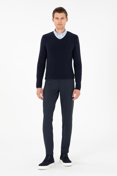 Erkek Slim Fit Lacivert Kanvas Pantolon