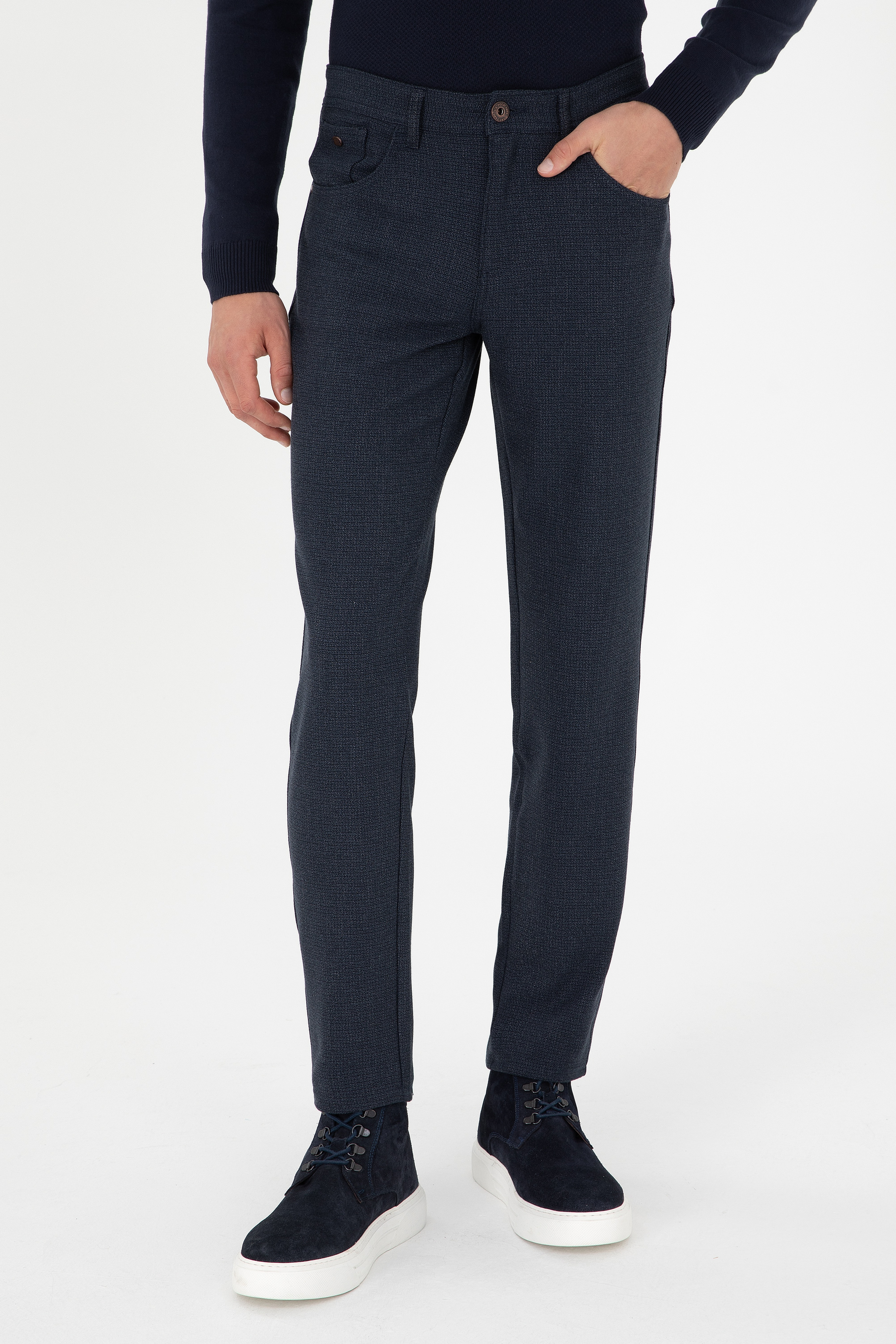 Erkek Slim Fit Lacivert Kanvas Pantolon - Image 2