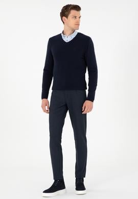 Erkek Slim Fit V Yaka Lacivert Basic Kazak - 50288886053