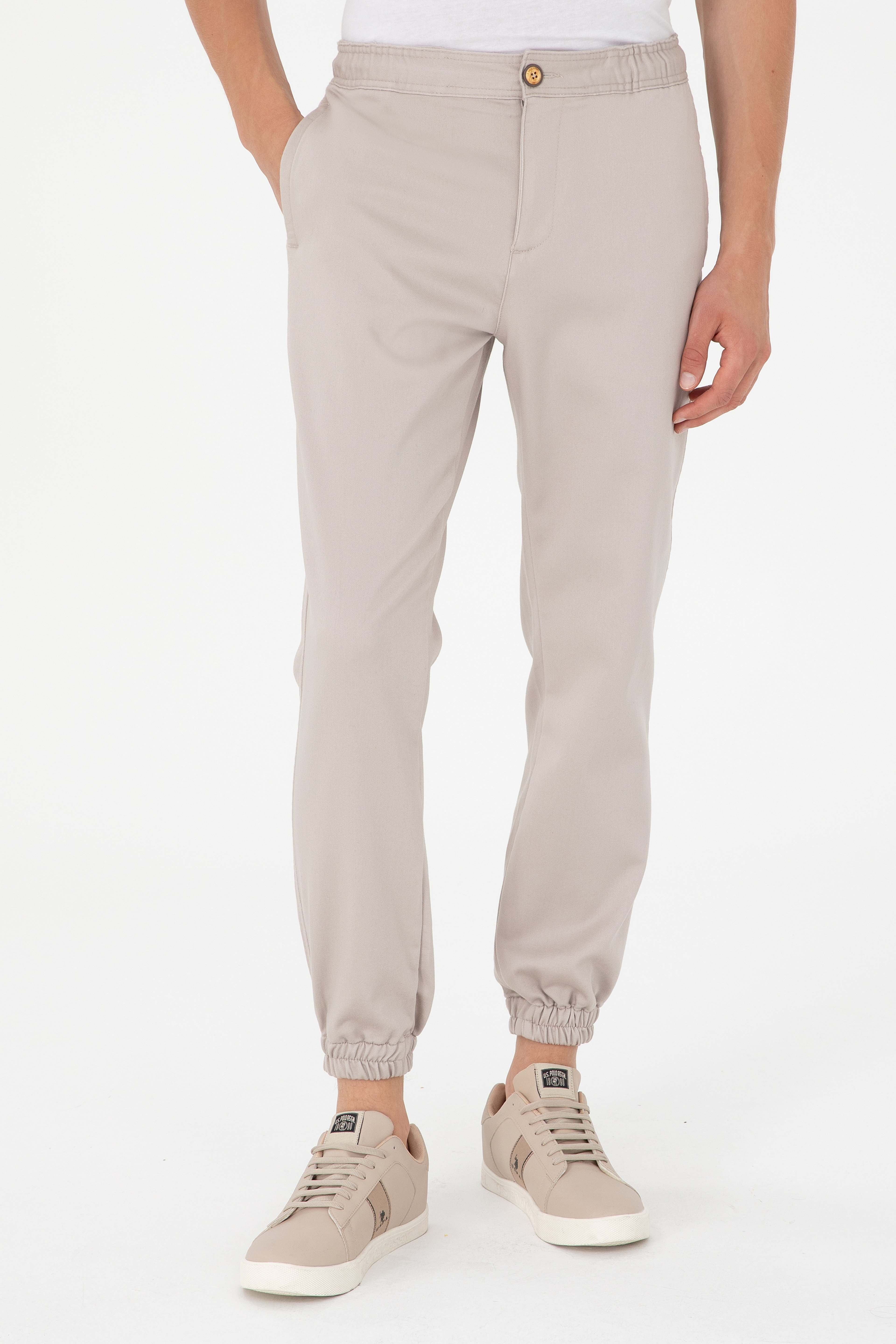 Erkek Jogger Fit Taş Kanvas Pantolon