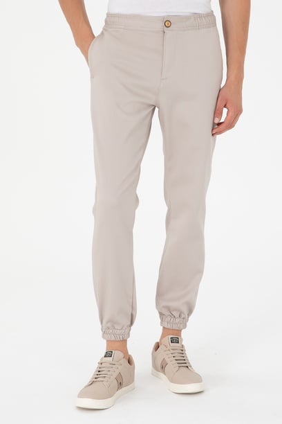 Erkek Jogger Fit Taş Kanvas Pantolon