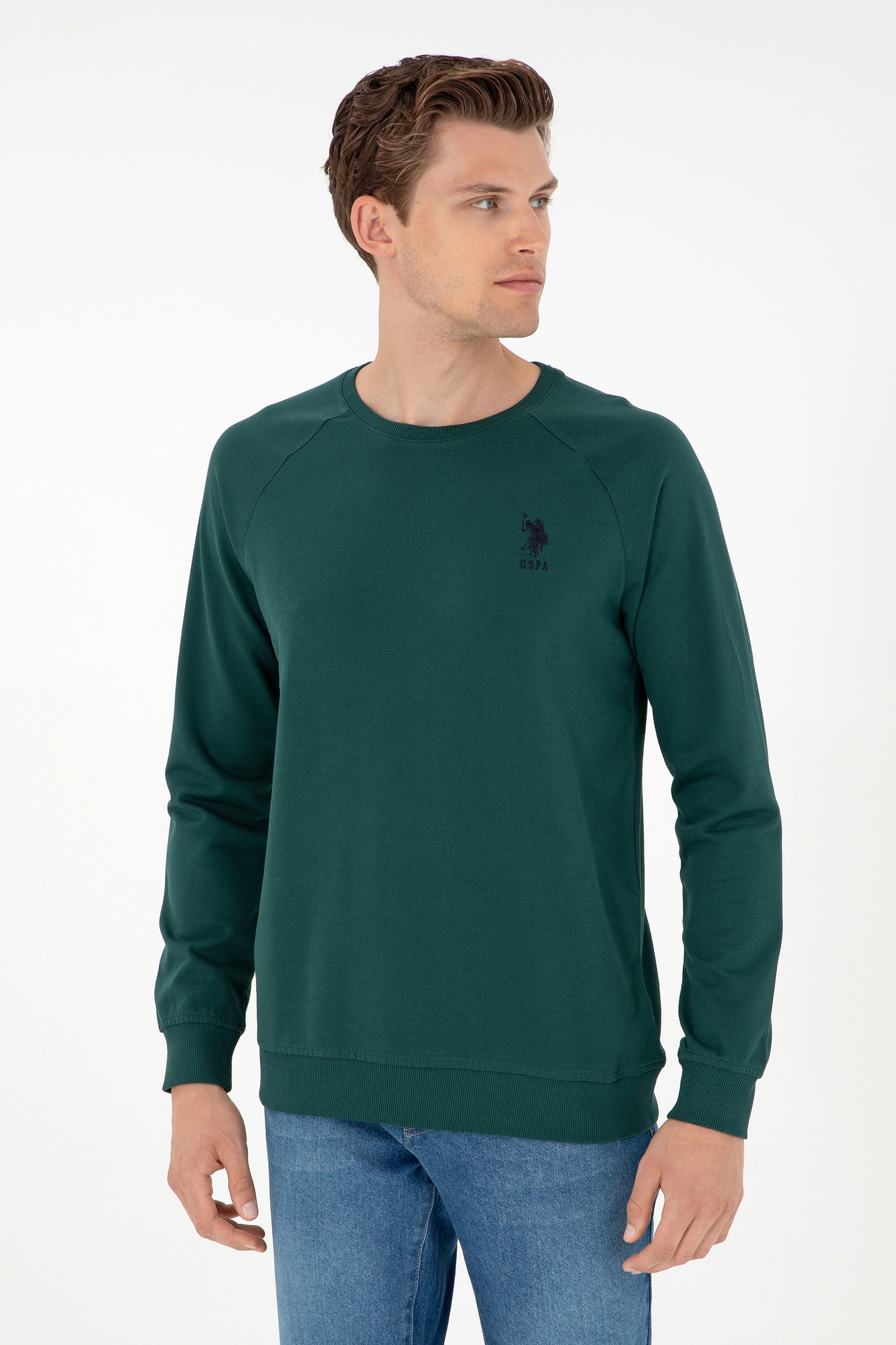 Erkek Koyu Yeşil Basic Sweatshirt - Image 1