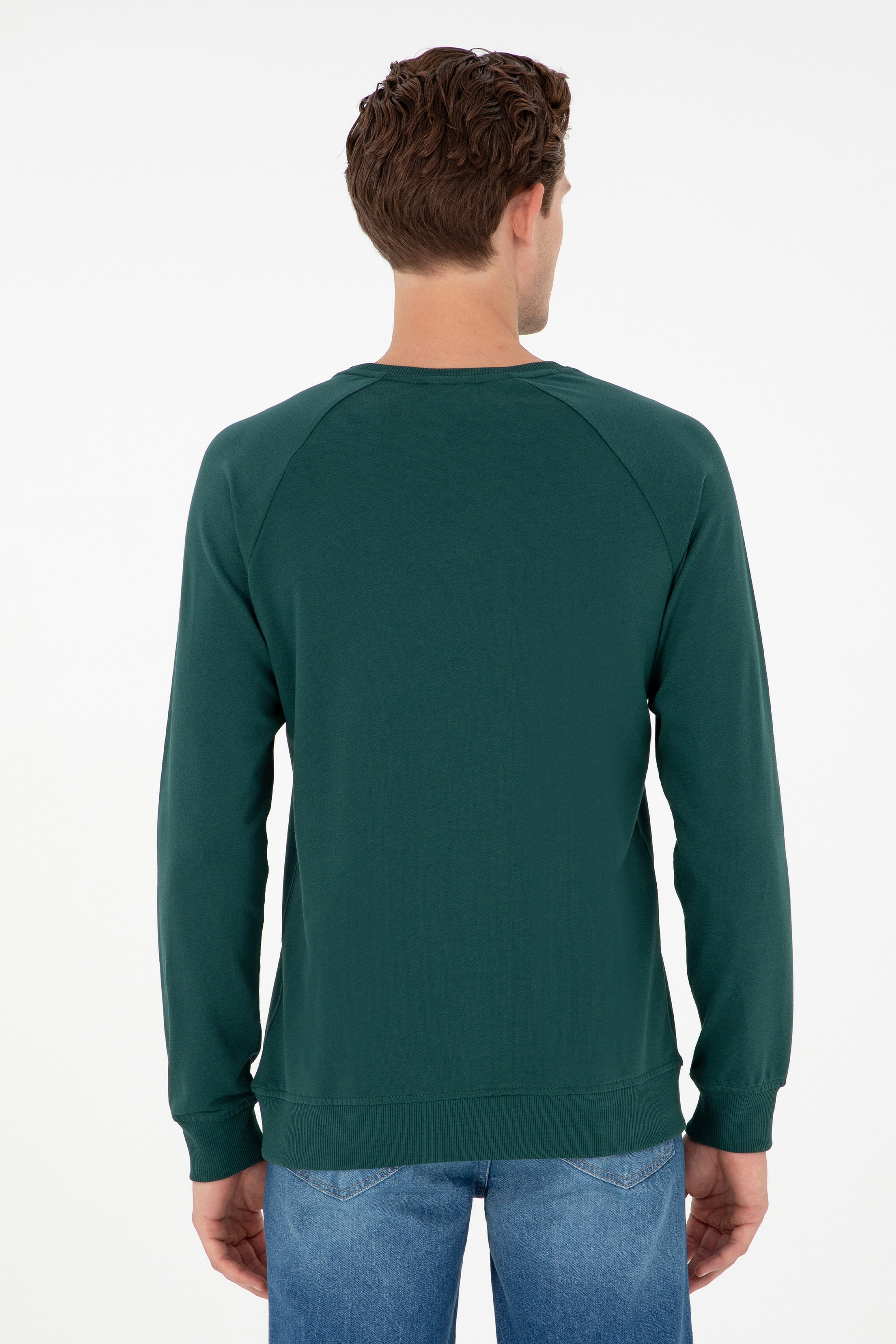 Erkek Koyu Yeşil Basic Sweatshirt - Image 5