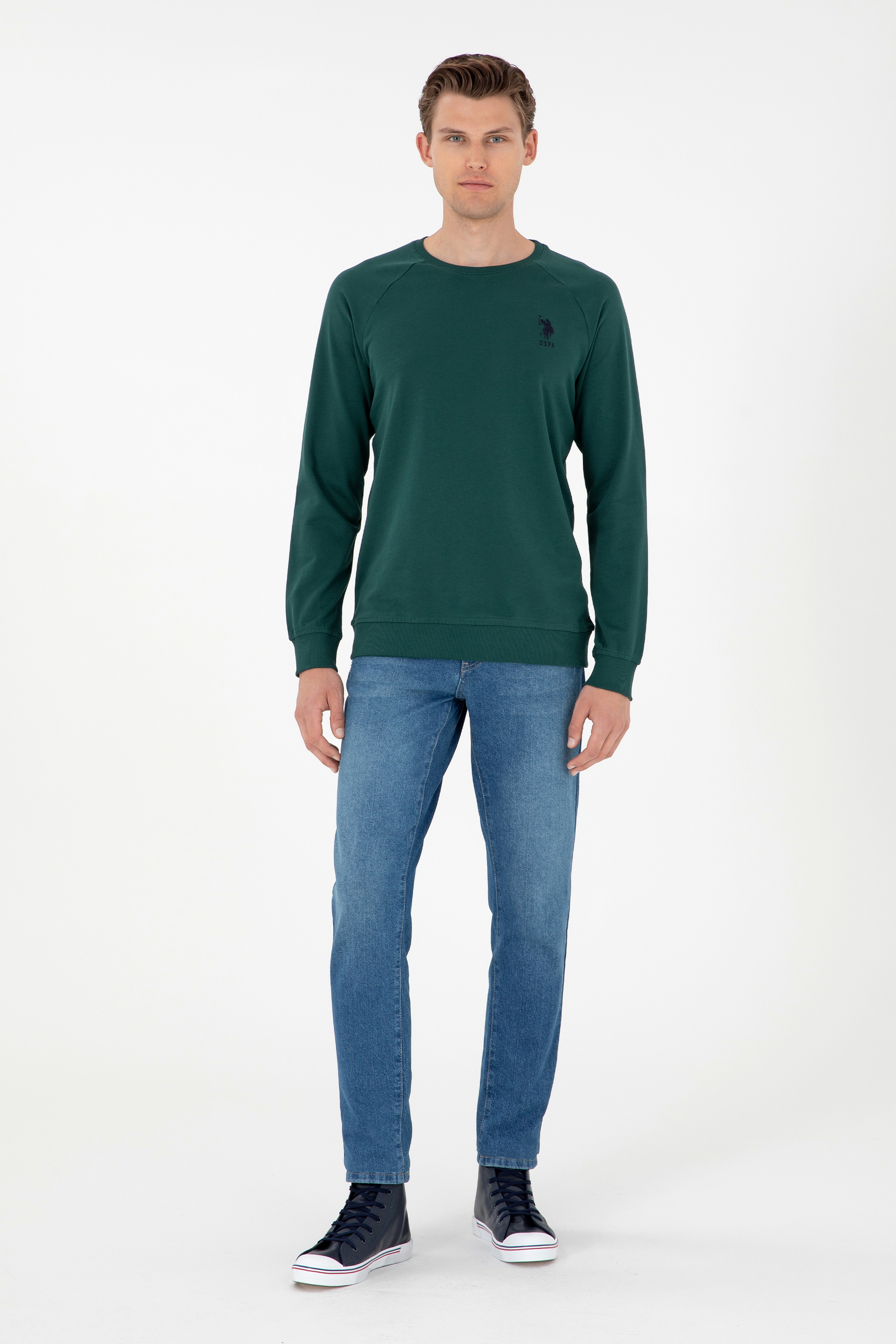 Erkek Koyu Yeşil Basic Sweatshirt