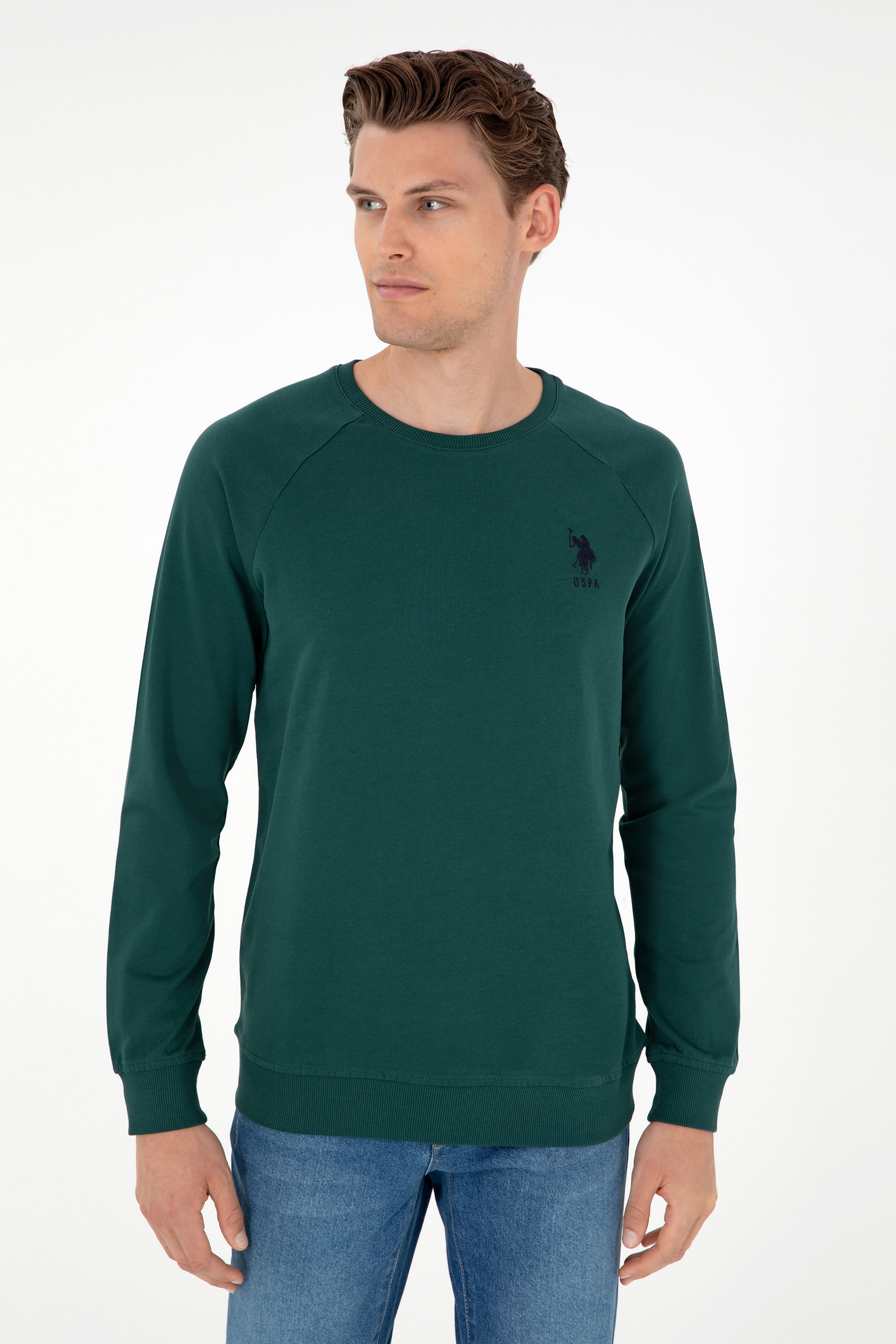 Erkek Koyu Yeşil Basic Sweatshirt - Image 3