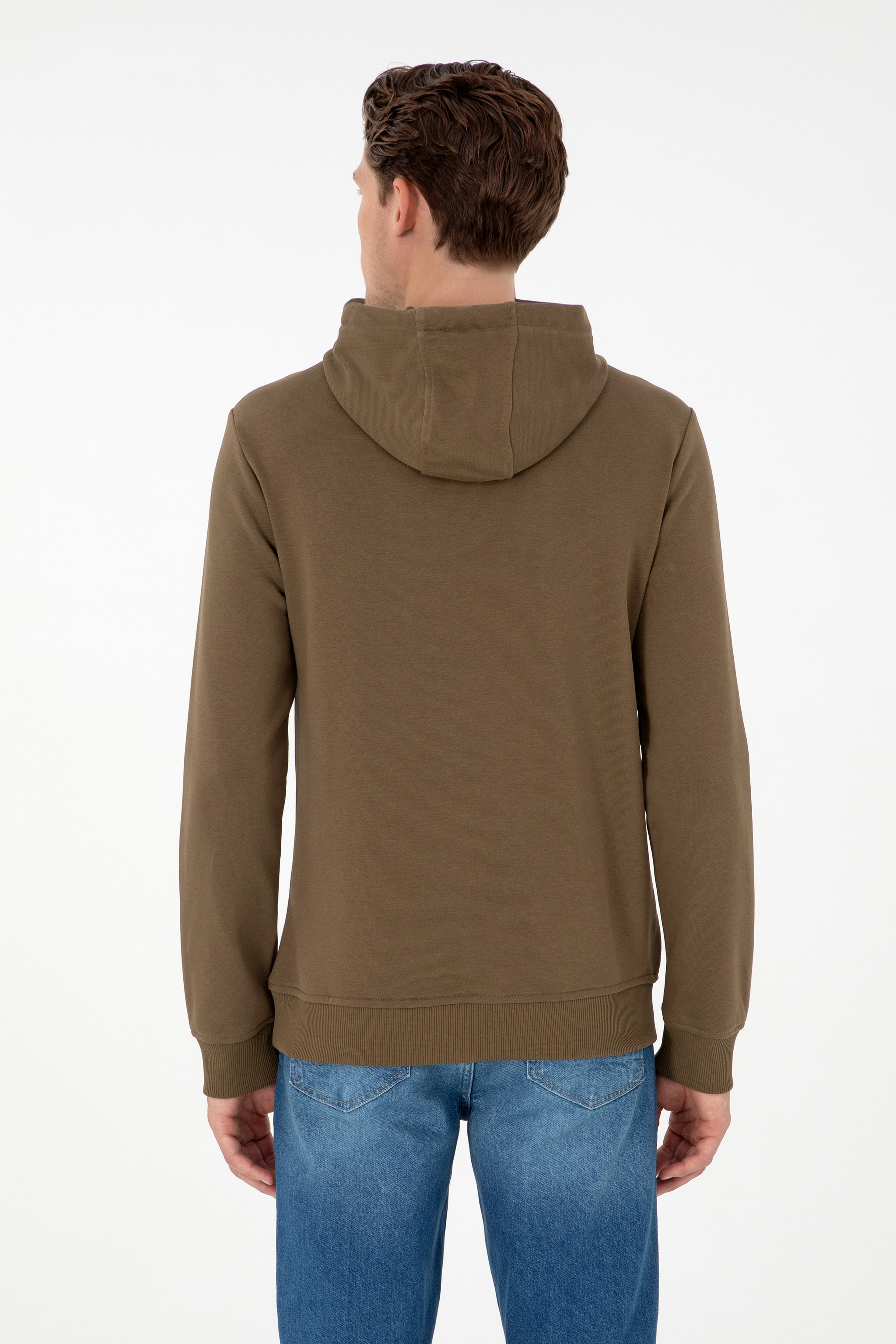 Erkek Haki Basic Sweatshirt - Image 5