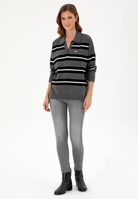 Kadın Antrasit Polo Yaka Kazak - 50297089005