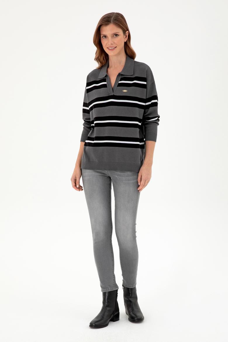 Kadın Antrasit Polo Yaka Kazak - 50297089005