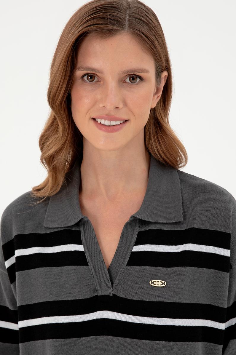 Kadın Antrasit Polo Yaka Kazak