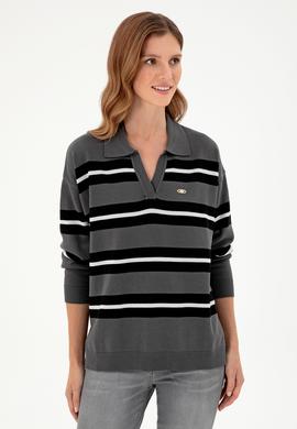 Kadın Antrasit Polo Yaka Kazak - 50297089005