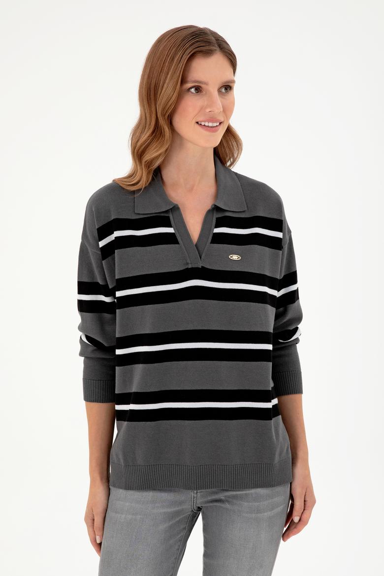 Kadın Antrasit Polo Yaka Kazak - 50297089005