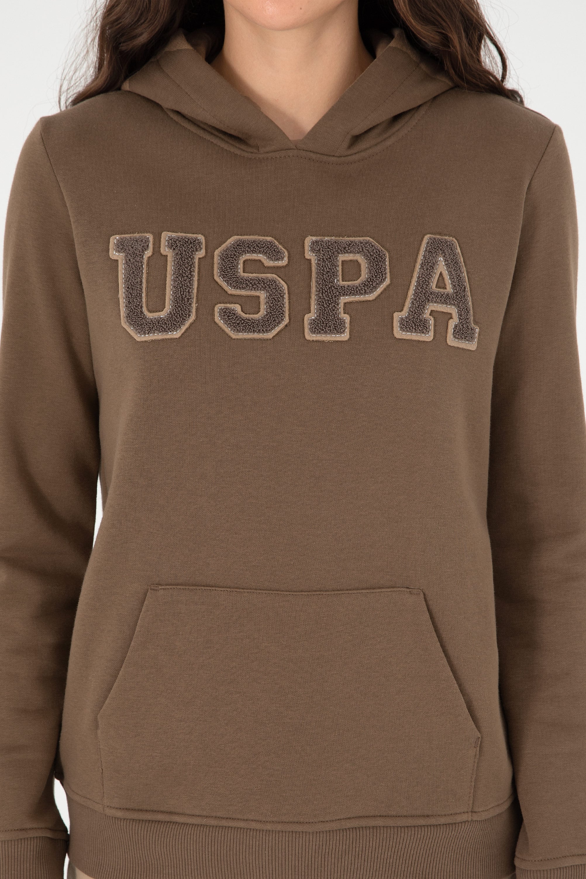 Kadın Haki Basic Kapüşonlu Sweatshirt