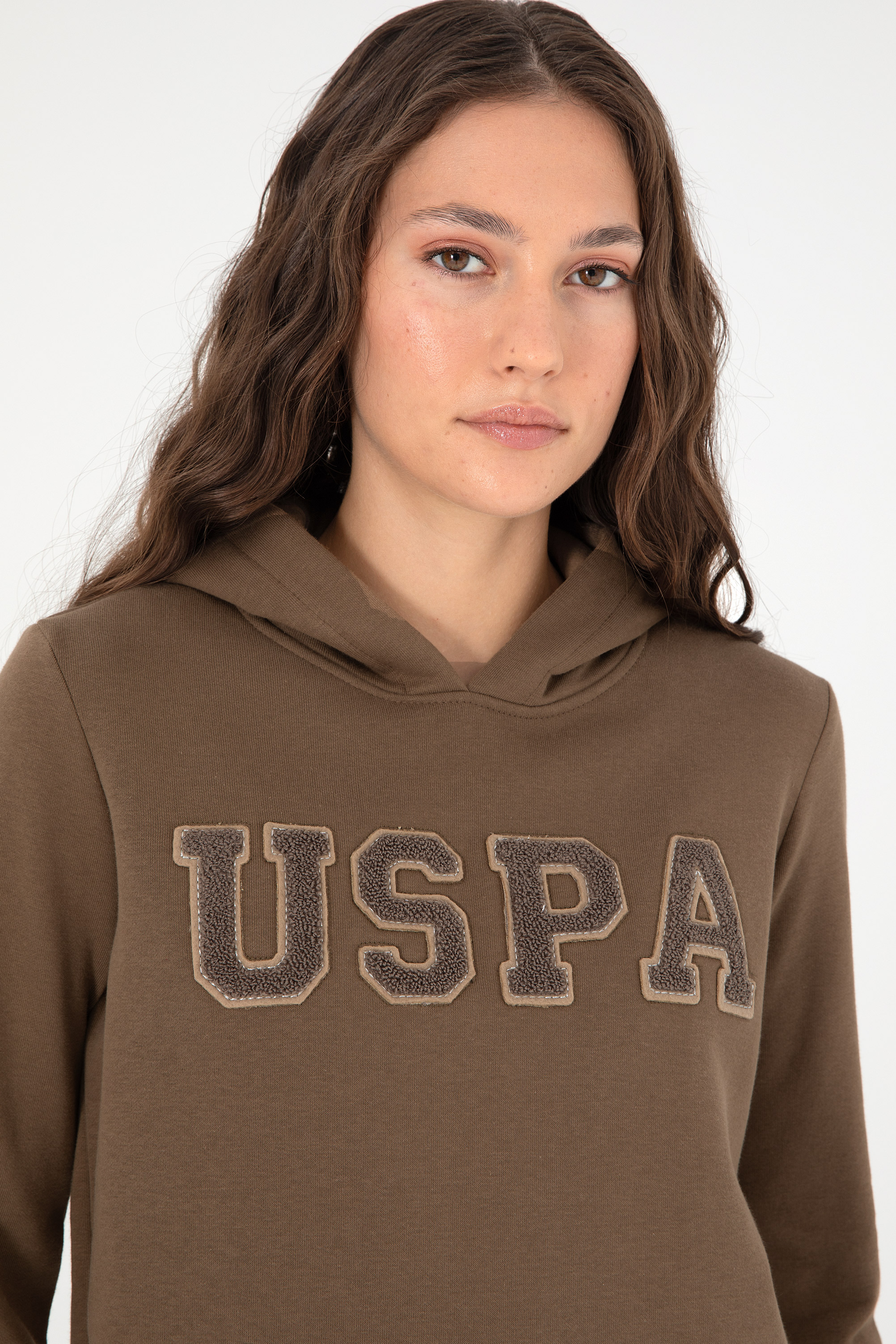 Kadın Haki Basic Kapüşonlu Sweatshirt
