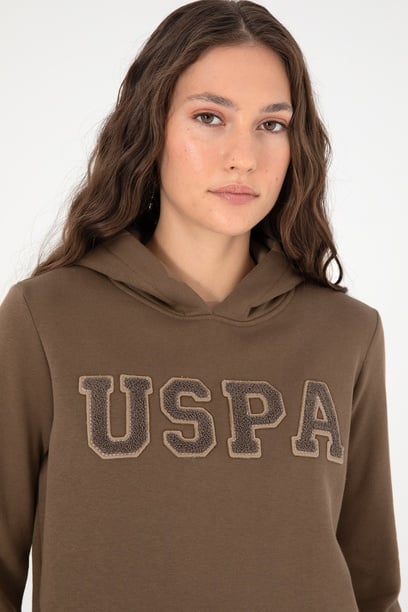 Kadın Haki Basic Kapüşonlu Sweatshirt