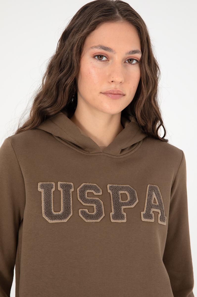 Kadın Haki Basic Kapüşonlu Sweatshirt
