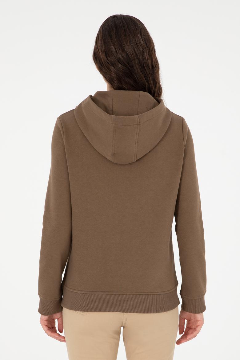 Kadın Haki Basic Kapüşonlu Sweatshirt - 50296931032