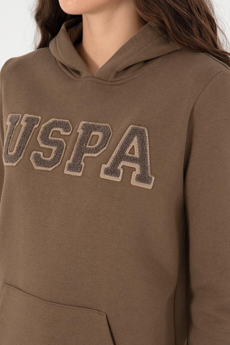 Kadın Haki Basic Kapüşonlu Sweatshirt - 50296931032