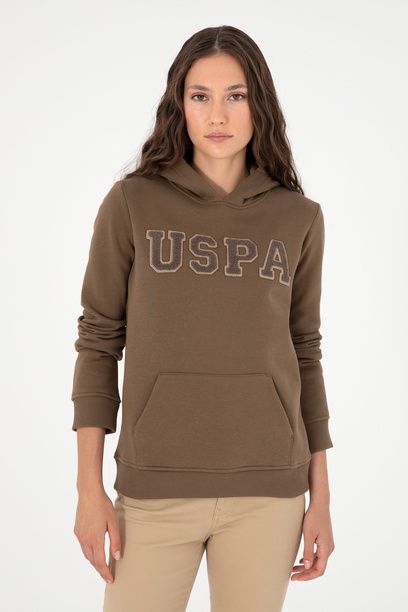 Kadın Haki Basic Kapüşonlu Sweatshirt