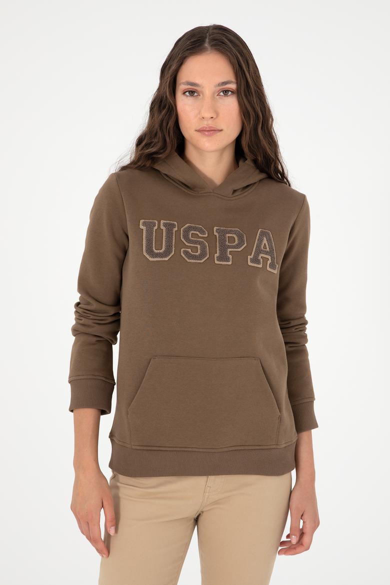 Kadın Haki Basic Kapüşonlu Sweatshirt - 50296931032