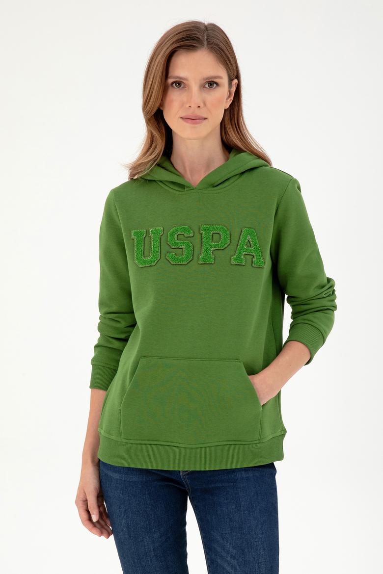 Kadın Yeşil Basic Kapüşonlu Sweatshirt