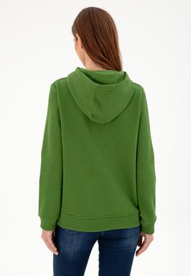 Kadın Yeşil Basic Kapüşonlu Sweatshirt - 50296931150