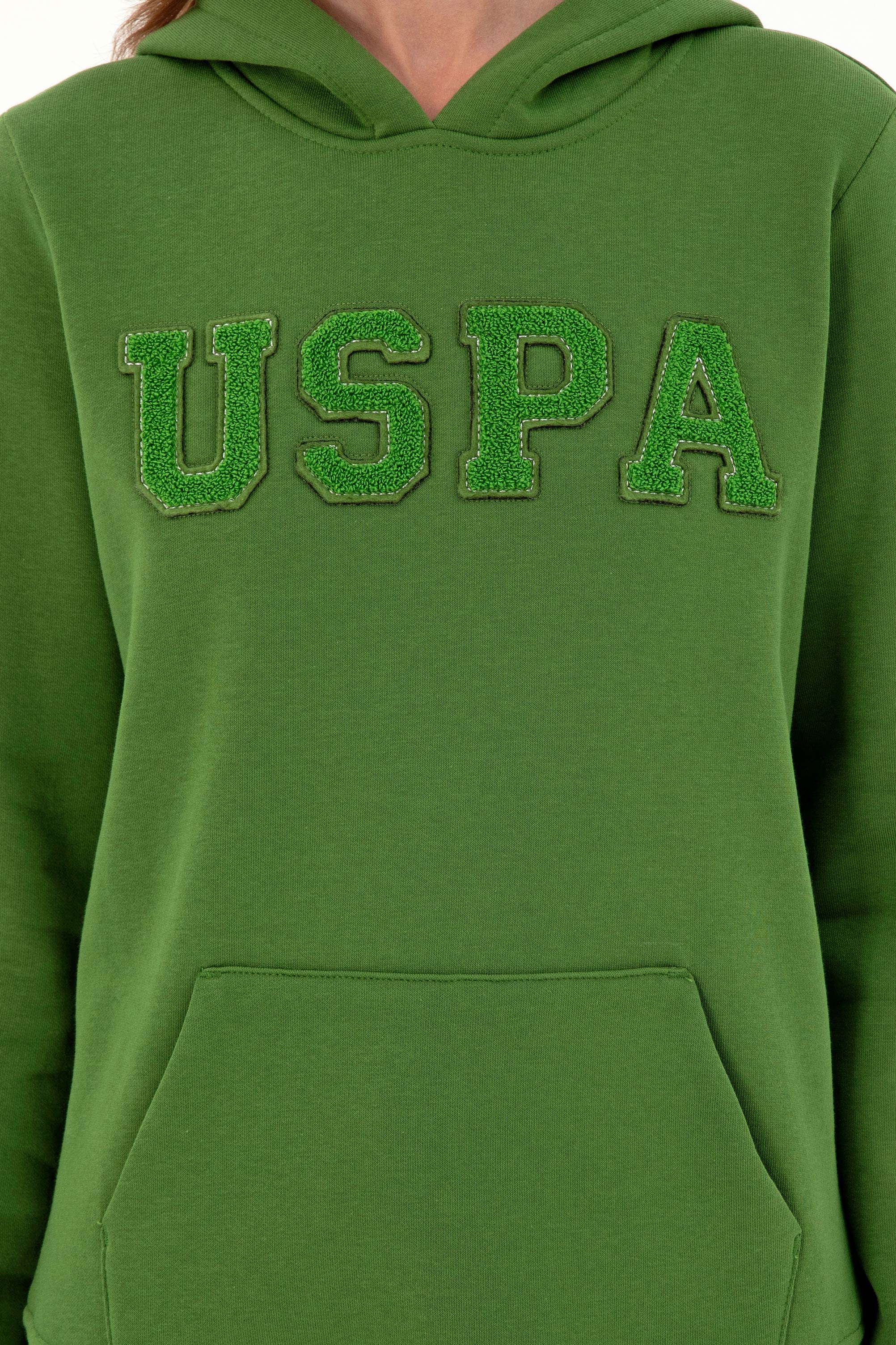 Kadın Yeşil Basic Kapüşonlu Sweatshirt - Image 6