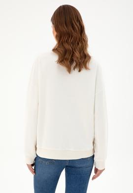 Kadın Krem Bisiklet Yaka Sweatshirt - 50296945021