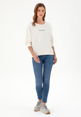 Kadın Krem Bisiklet Yaka Sweatshirt - 50296945021