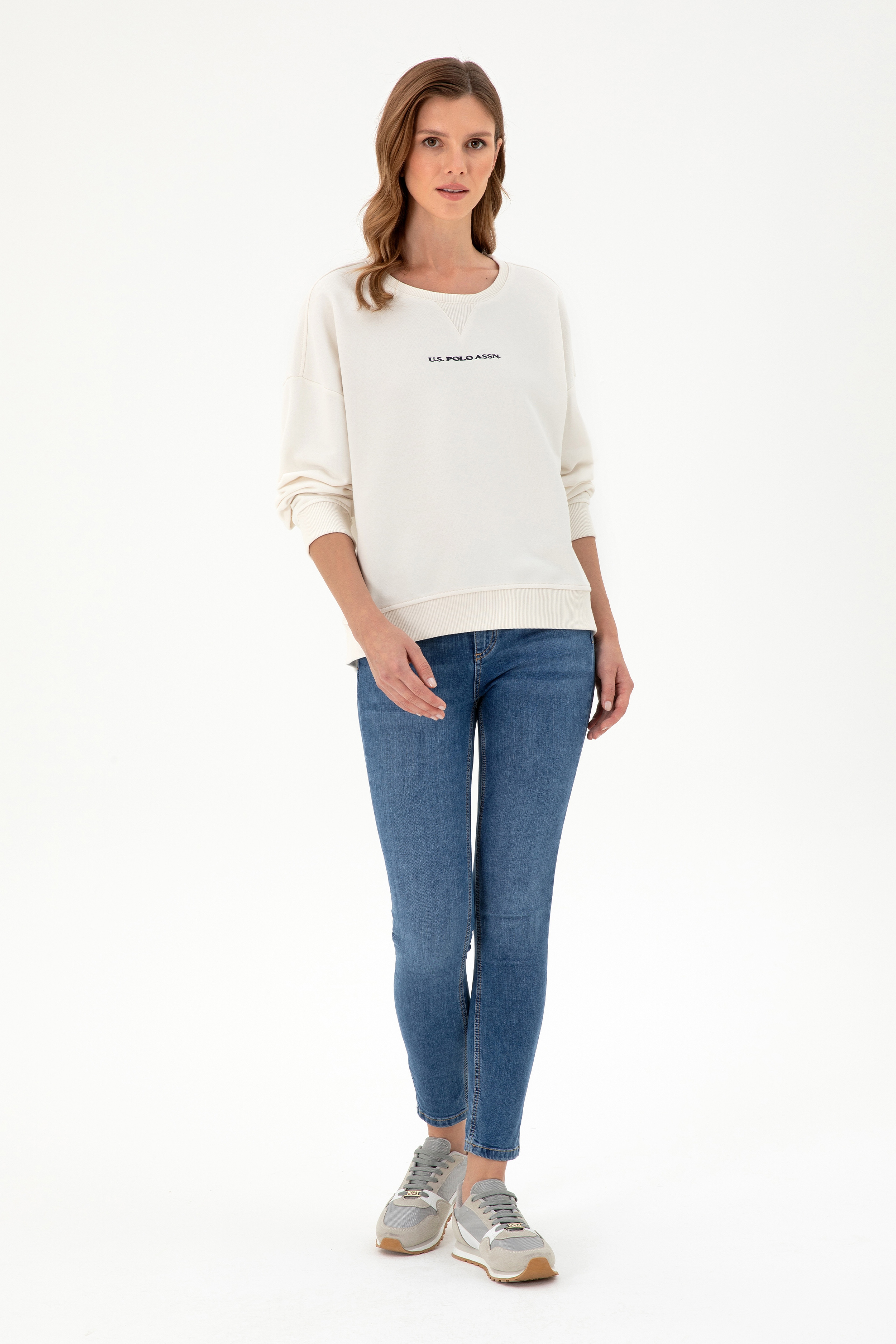Kadın Krem Bisiklet Yaka Sweatshirt - Image 4